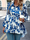 DERMEARNE Plus Size Floral Print Blouse, Casual Button Front Long Sleeve Blouse For Spring, Women's Plus Size Clothing
