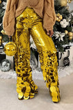 DERMEARNE Plus Size Party Pant Silver Straight Leg Asymmetrical Sequin Pant High Waist Flare Pant Trousers Spring Fashion Women Pants