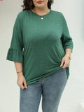 DERMEARNE Plus Size Solid High Low Hem Longline Top, Casual Long Sleeve Top For Spring & Fall, Women's Plus Size Clothing