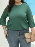 DERMEARNE Plus Size Solid High Low Hem Longline Top, Casual Long Sleeve Top For Spring & Fall, Women's Plus Size Clothing