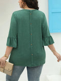 DERMEARNE Plus Size Solid High Low Hem Longline Top, Casual Long Sleeve Top For Spring & Fall, Women's Plus Size Clothing