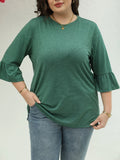 DERMEARNE Plus Size Solid High Low Hem Longline Top, Casual Long Sleeve Top For Spring & Fall, Women's Plus Size Clothing