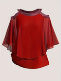 DERMEARNE Plus Size  Wome's Off Shoulder Short Sleeve Blouses Print Decoration Chiffon Shirts Ladies Clothing Female Blusas Women Tops