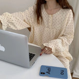 DERMEARNE Polka Dot Sleepwear Women Pajama Sets Lace Piiama Autumn Pants Sets for Women 2 Pieces Long Sleeve Night Wears Ruffles Home Suit