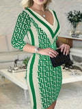 DERMEARNE Print Skinny Dress For Women 2024 Spring Patchwor Sexy V-Neck Package hip Bodycon Party Mini Dresses Casual Long Sleeve Vestidos