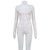 DERMEARNE Printed Lace Sexy Club Suit For Women Long-sleeved Fashionable O-neck Sportswear Casual Two-piece Set Women's Pajamas Home Wear
