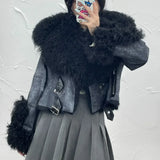 DERMEARNE Rabbit Fur Coat Women's Chamois Leather Jacket Winter Outwear Short Fashion 2025 New Irregular Wool-fur Patchwork Coat