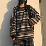 Dermearne Retro Hoodies Stripe Stripe Loose Korean Women Sweatshirts Long Drop Sleeve Unisex Vintage Harajuku Pullover Harajuku Sudaderas
