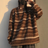 Dermearne Retro Hoodies Stripe Stripe Loose Korean Women Sweatshirts Long Drop Sleeve Unisex Vintage Harajuku Pullover Harajuku Sudaderas
