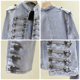 DERMEARNE Retro Military Style Handsome Stand Collar Denim Jackets Female Double-breasted Wild Slim Short Denim Jackets Women Outerwear