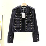 DERMEARNE Retro Military Style Handsome Stand Collar Denim Jackets Female Double-breasted Wild Slim Short Denim Jackets Women Outerwear