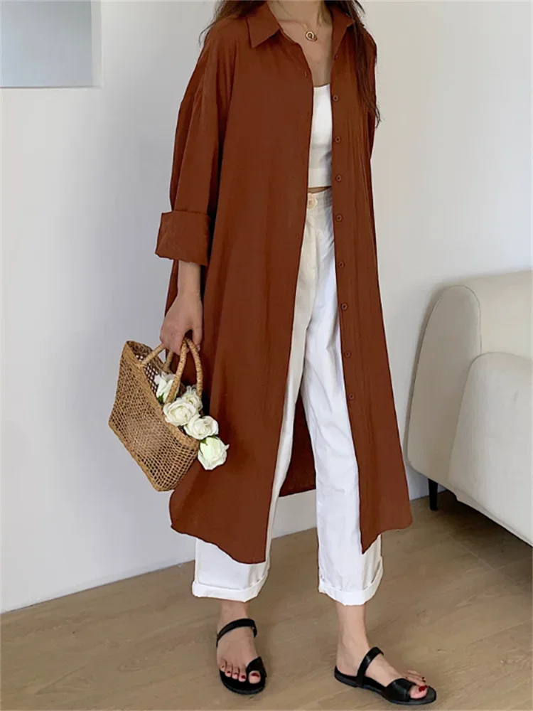 DERMEARNE S-2XL Summer Shirt Dress Evening Vintage Dress Party Oversize Long Cotton Beach Women Dresses Robe Vestido Vestidos Para Mujer