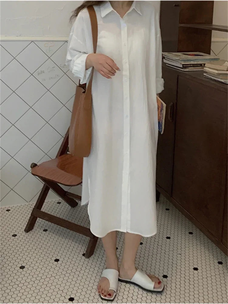 DERMEARNE S-2XL Summer Shirt Dress Evening Vintage Dress Party Oversize Long Cotton Beach Women Dresses Robe Vestido Vestidos Para Mujer