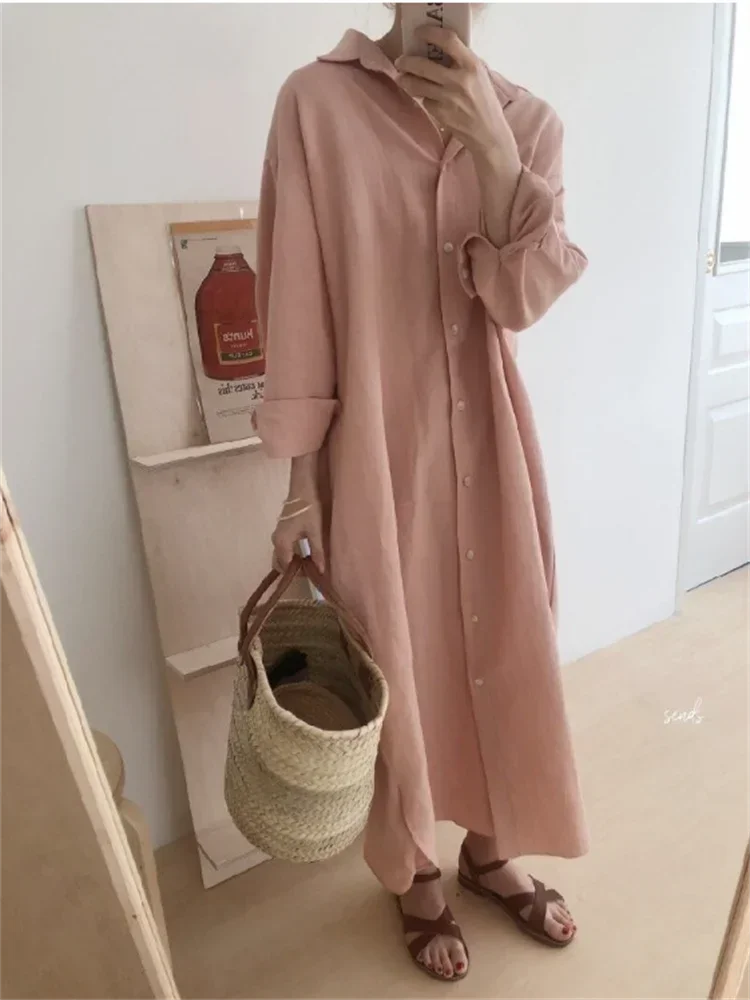 DERMEARNE S-2XL Summer Shirt Dress Evening Vintage Dress Party Oversize Long Cotton Beach Women Dresses Robe Vestido Vestidos Para Mujer