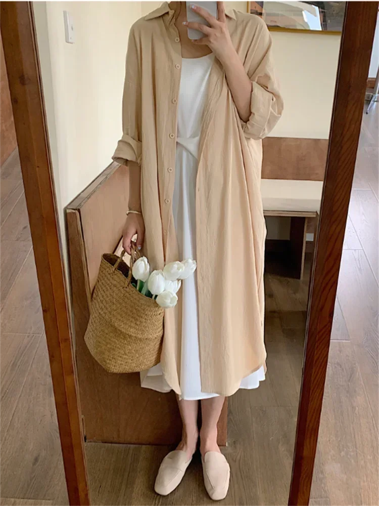 DERMEARNE S-2XL Summer Shirt Dress Evening Vintage Dress Party Oversize Long Cotton Beach Women Dresses Robe Vestido Vestidos Para Mujer