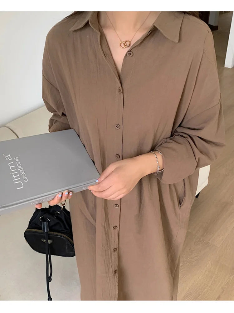 DERMEARNE S-2XL Summer Shirt Dress Evening Vintage Dress Party Oversize Long Cotton Beach Women Dresses Robe Vestido Vestidos Para Mujer