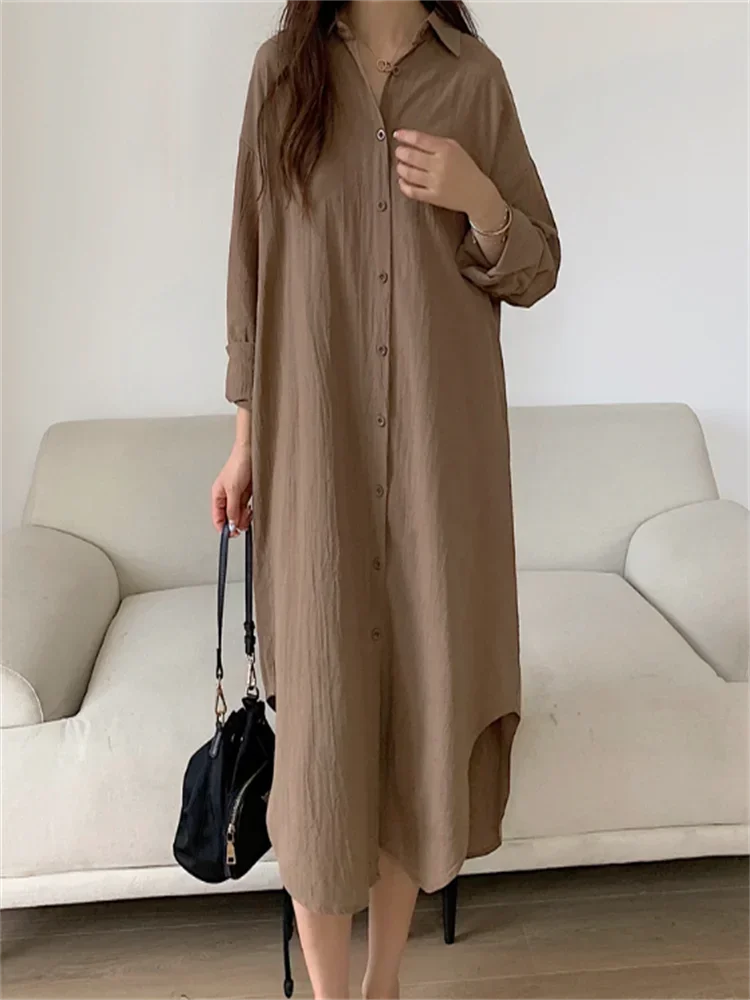 DERMEARNE S-2XL Summer Shirt Dress Evening Vintage Dress Party Oversize Long Cotton Beach Women Dresses Robe Vestido Vestidos Para Mujer