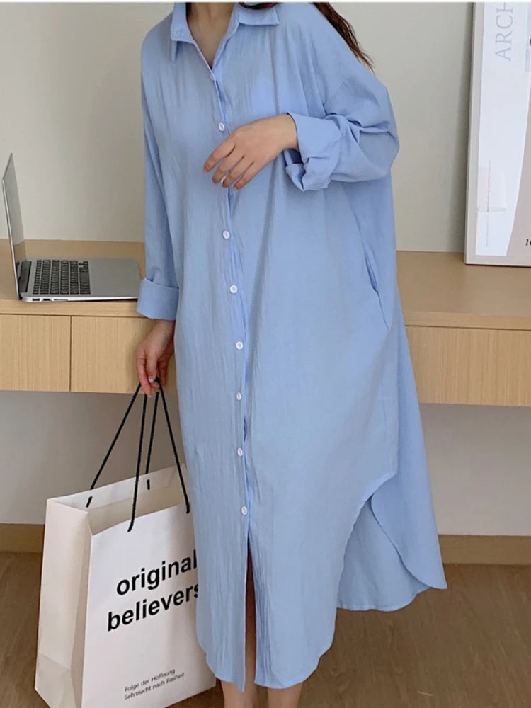 DERMEARNE S-2XL Summer Shirt Dress Evening Vintage Dress Party Oversize Long Cotton Beach Women Dresses Robe Vestido Vestidos Para Mujer