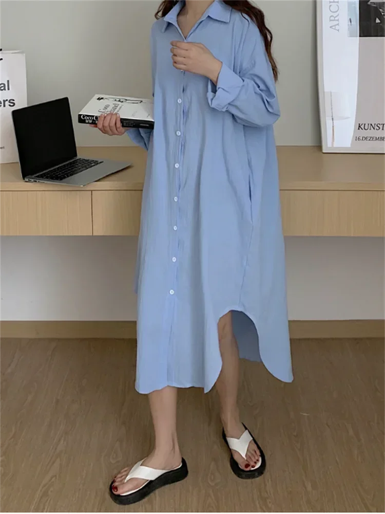 DERMEARNE S-2XL Summer Shirt Dress Evening Vintage Dress Party Oversize Long Cotton Beach Women Dresses Robe Vestido Vestidos Para Mujer