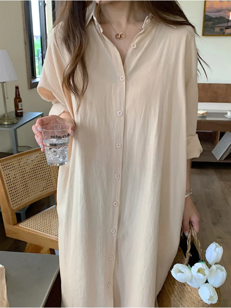 DERMEARNE S-2XL Summer Shirt Dress Evening Vintage Dress Party Oversize Long Cotton Beach Women Dresses Robe Vestido Vestidos Para Mujer