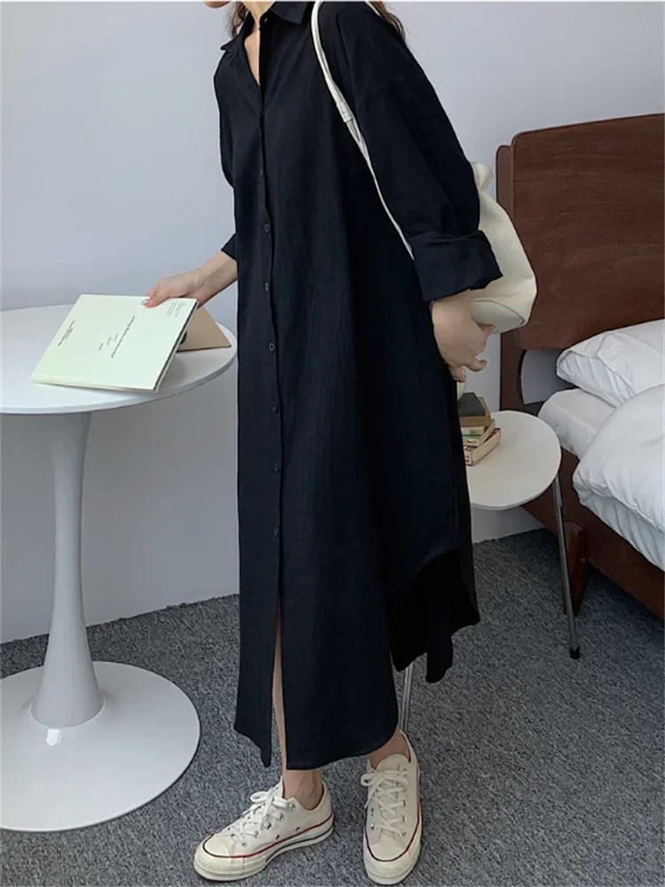DERMEARNE S-2XL Summer Shirt Dress Evening Vintage Dress Party Oversize Long Cotton Beach Women Dresses Robe Vestido Vestidos Para Mujer