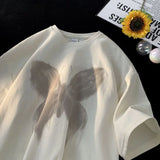 Pure Cotton American T-shirt for Men and Women Loose and Versatile Butterfly Print Couple Top Short Sleeved Ins New Summer