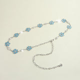 women's Blue waist chain  flower luxury brand with acrylic belt dress
