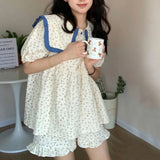 Summer Floral Pajamas Set Short Sleeve Tops Shorts 2Piecs Sweet Cozy Sleepwear