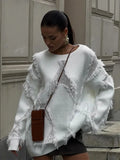 2024 Solid Color Round Neck Tassel Warm Pullover Loose Long Sleeved Knitted Women's Sweater New Autumn Winter Female Streetwear