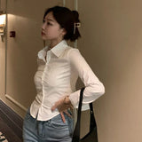 Elegant Women Korean Shirts Fashion Streetwear Female Slim Blouse Spring Y2K Casual Office Ladies Sexy Cropped Tops New