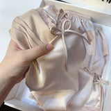 Suspender Pajamas Set Sleepwear Sexy Lace Bow Cami Shorts Pijamas Suit Lingerie Summer New Female Silky Satin Homewear