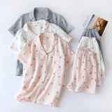 2024 Summer Ladies Short-sleeved Shorts Pajamas Set 100% Cotton Crepe Cloth Thin Home Service Two-piece Spring And Autumn Loose