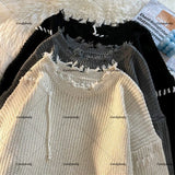 Y2k Streetwear Men American Lazy Wind Polo Neck Sweater Retro Couple Loose Pullovers For Men And Women To Make Old Hole Sweaters