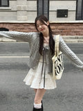 Korean Fashion Grey Cardigans Women Sweet Gil Bow Bandage Coquette Knitted Sweater Mujer Casual Long Sleeve Tops Autumn