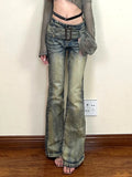 Woman Wash Jeans Tie-dyed Straight Leg Denim Low Waist Pants Slim New Design Daily Retro Preppy Style Design Sexy Clubwear