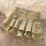 Streetwear Women Khaki Denim Skirts High Waist Short Jean Skirts Stretch Slim Sexy Pleated Skirt Spring Summer A-Line Pantskirts