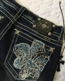 Dermearne Y2k Jeans Women Clothing New Fashion Hip Hop Luminous Water Brick Embroidered Denim Pants Straight Leg Wide leg Jeans Streetwear