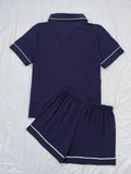Dermearne Summer Women's Pajamas Sets Short Sleeve Notched Collar Top Tee Button Down Elastic Waist Shorts Home Suit Loungewear Sleepwear