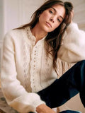 DERMEARNE Women Knitted Sweater Ladies Single-Breasted Petal Trim Hollow Out Cardigan Female Soft Knitwear Top Autumn Winter