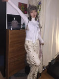 Vintage Leopard Jeans Women Japanese Y2k Harajuku Hippie Straight Jeans Baggy Denim Trousers Pantalon Animal Print Mujer