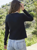 Solid Bow Ribbed T-shirt Women Spring Sexy V Neck Long Sleeve Tee Shirt Girl Simple Sweet Cute Casual Cotton Y2k Crop Tops