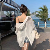 Long Sleeve Sunscreen Shirt Woman Korean Fashion Back Split Lace Up White Shirts Women Casual Loose Holiday Beach Blouse