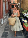 Dermearne Summer Women Chest Wrapped Sling Dress Sexy Solid Off Shoulder Pleated Maxi Robes New Summer Female Vacation Party Streetwear