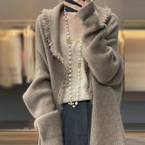 100% merino cashmere sweater women's sweater V-neck long sleeve solid color long loose coat cardigan women in autumn and winter