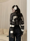 Striped Cropped Sweater Women Kpop Hippie Streetwear Oversize Pullover Knitted Tops Korean Style Basic Jumper