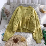 Dermearne Autumn Winter High Waist Crop Sweater Women Button Down Knit Cardiga Short Knitwear Women Knitted Jacket Outwear