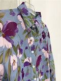 Flower Print Summer Sunscreen Shirt Casual Long Sleeve Lapel Button-up Thin Perspective Chiffon Blouse Vintage Womens Shirt 여름셔츠