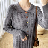 Autumn New Korean Polo Collar Knitting Sweater Dress Loose Warm Casual Versatile Clothing Vintage Lantern Sleeve Vestidos