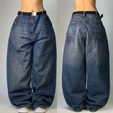 Dermearne Y2K large size loose and comfortable American  Washed Retro Gradient Jeans Men And Women Casual Gothic High Waist Wide Trousers