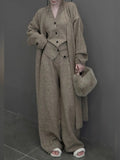 Autumn Thick Knitted Three Pieces Sets Ladies Design Loose Cardiagsn+Knit Vest+Elastic Long Pants OL Sweater Suits